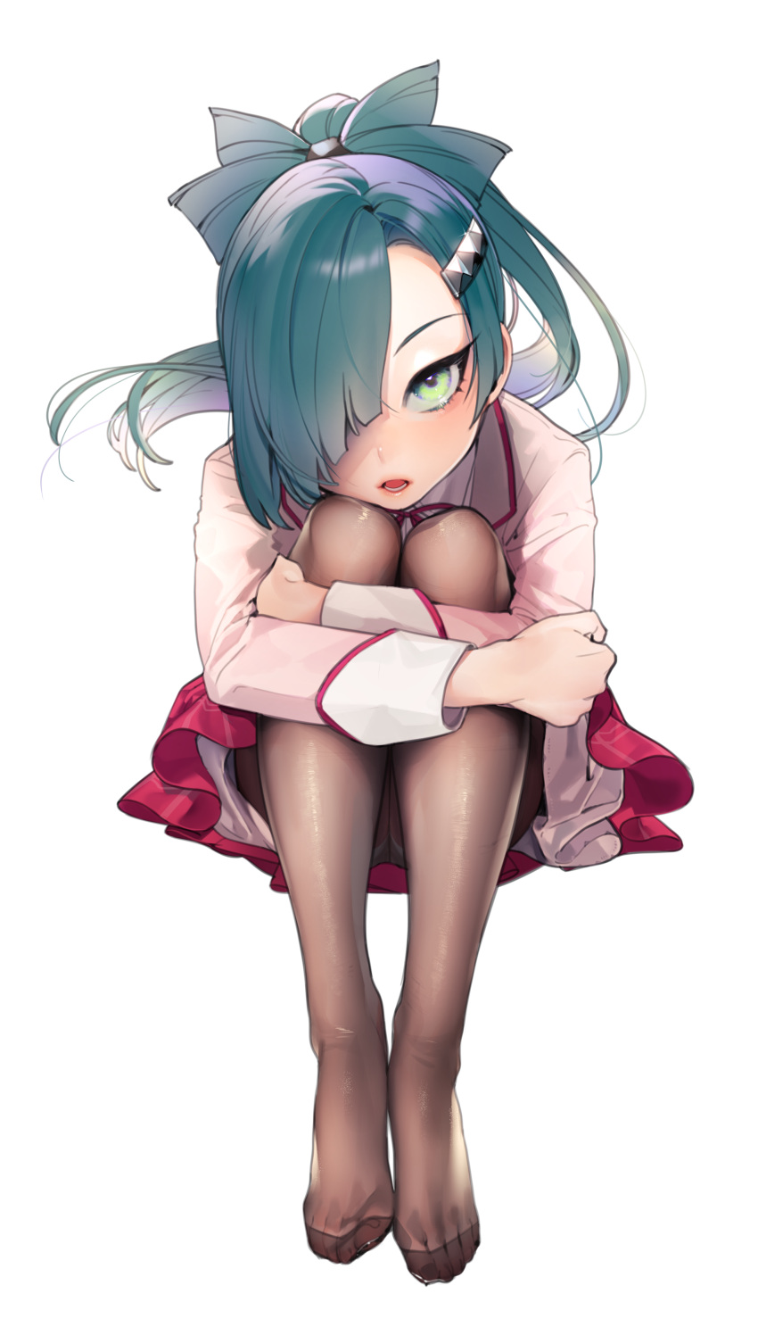 1girl, absurdres, asian, bangs, black_legwear, blunt_bangs, eyelashes, eyeliner