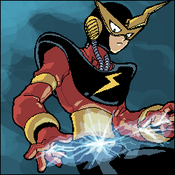1boy, elec_man, elecman, electricity, lightning, lowres, male, mask