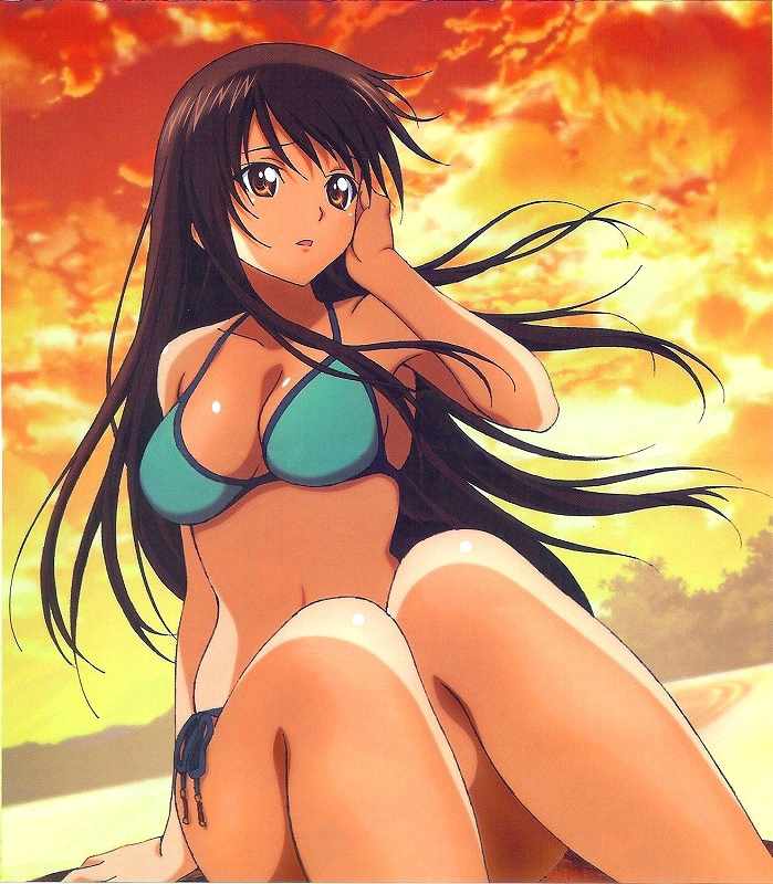 black_hair, breasts, brown_hair, kotegawa_yui, legs, long_hair, orange_eyes, scan