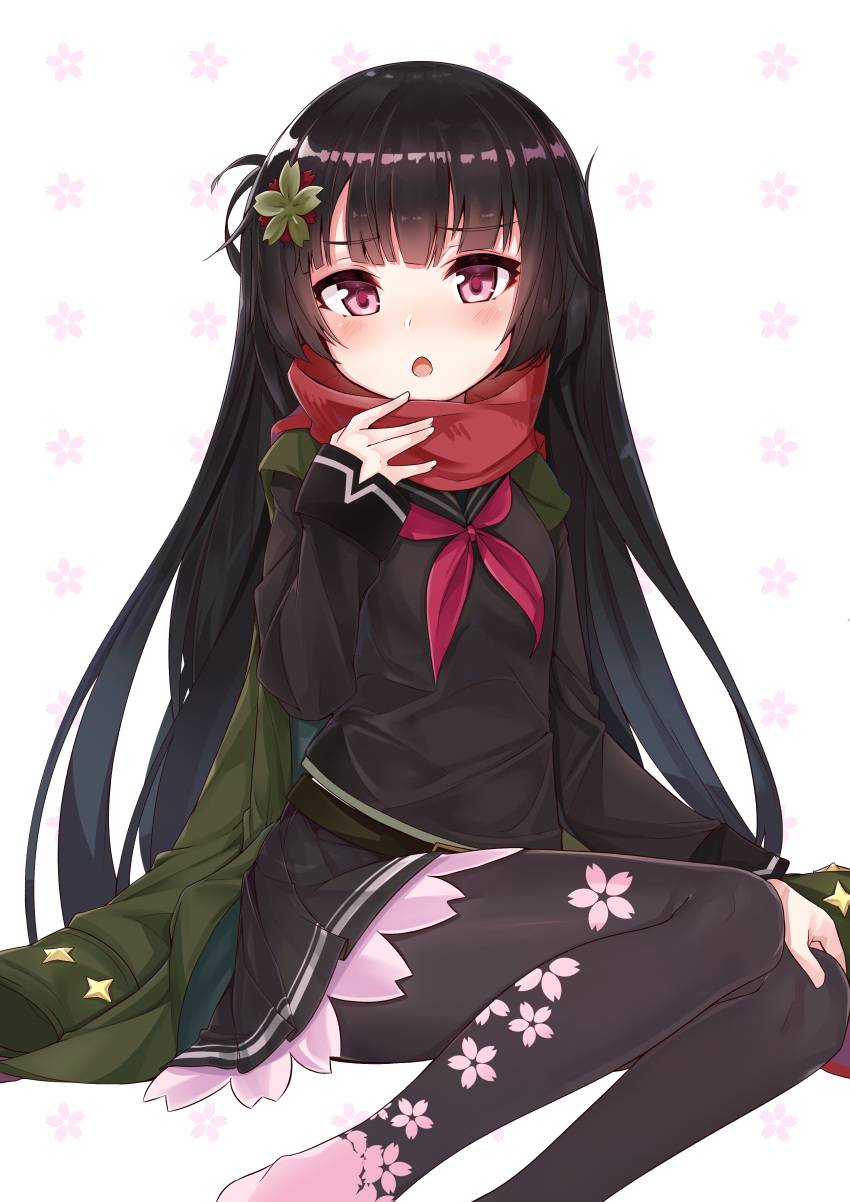 1girl, absurdres, bangs, black_hair, black_legwear, black_sailor_collar, black_serafuku, black_shirt