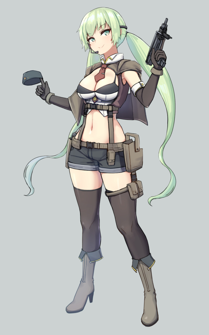 1girl, alternate_hairstyle, armpits, bangs, belt, black_gloves, black_legwear, black_shorts