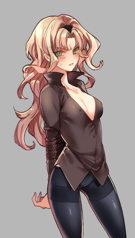 1girl, arms_behind_back, bangs, black_legwear, bound, bound_arms, breasts, brown_hair