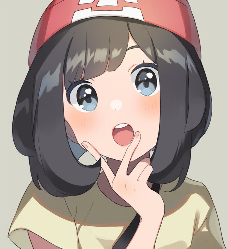 1girl, beanie, black_hair, blue_eyes, creatures_(company), game_freak, grey_background, hat