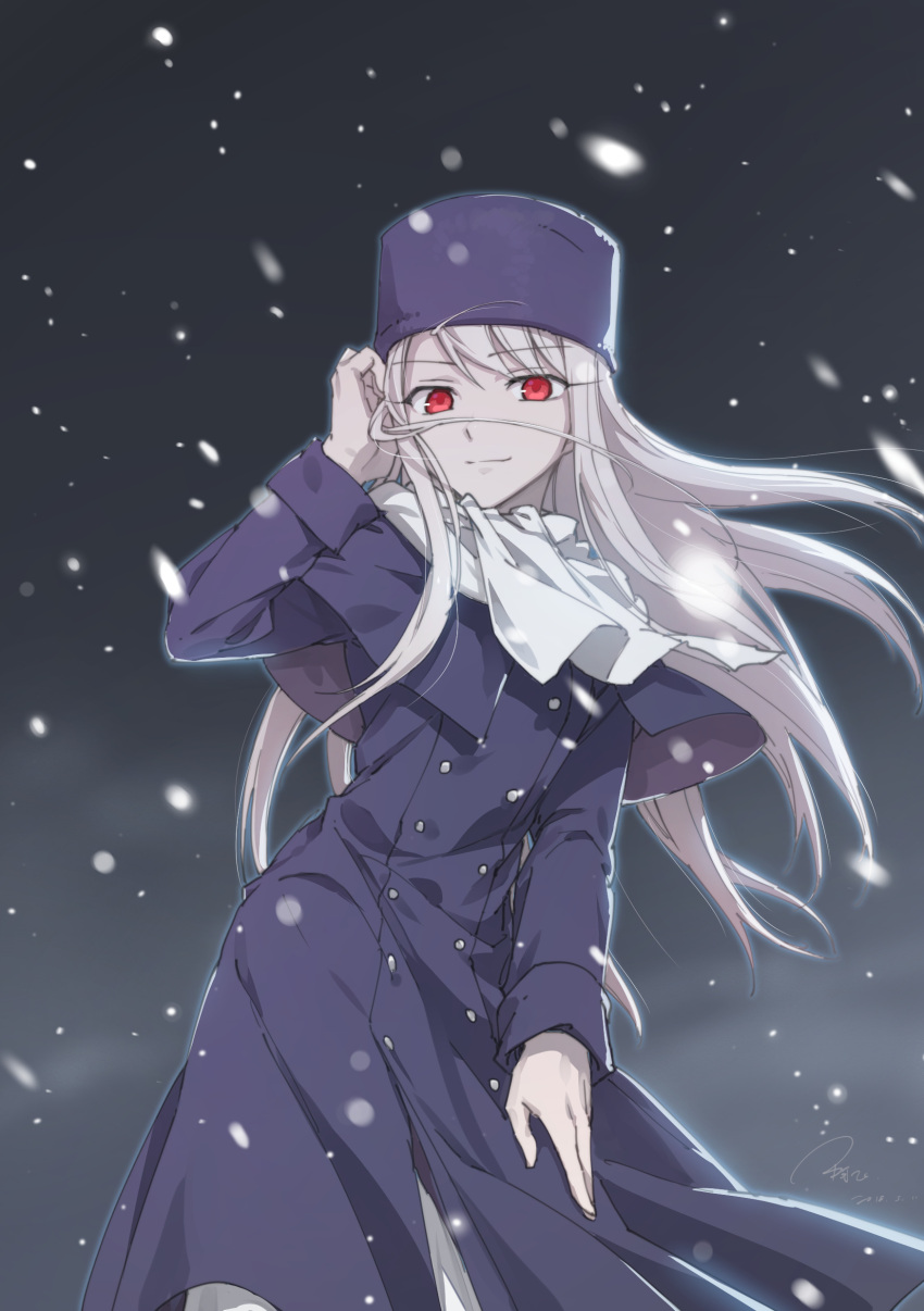 1girl, absurdres, adjusting_hair, coat, eyebrows_visible_through_hair, fate/kaleid_liner_prisma_illya, fate/stay_night, fate_(series)