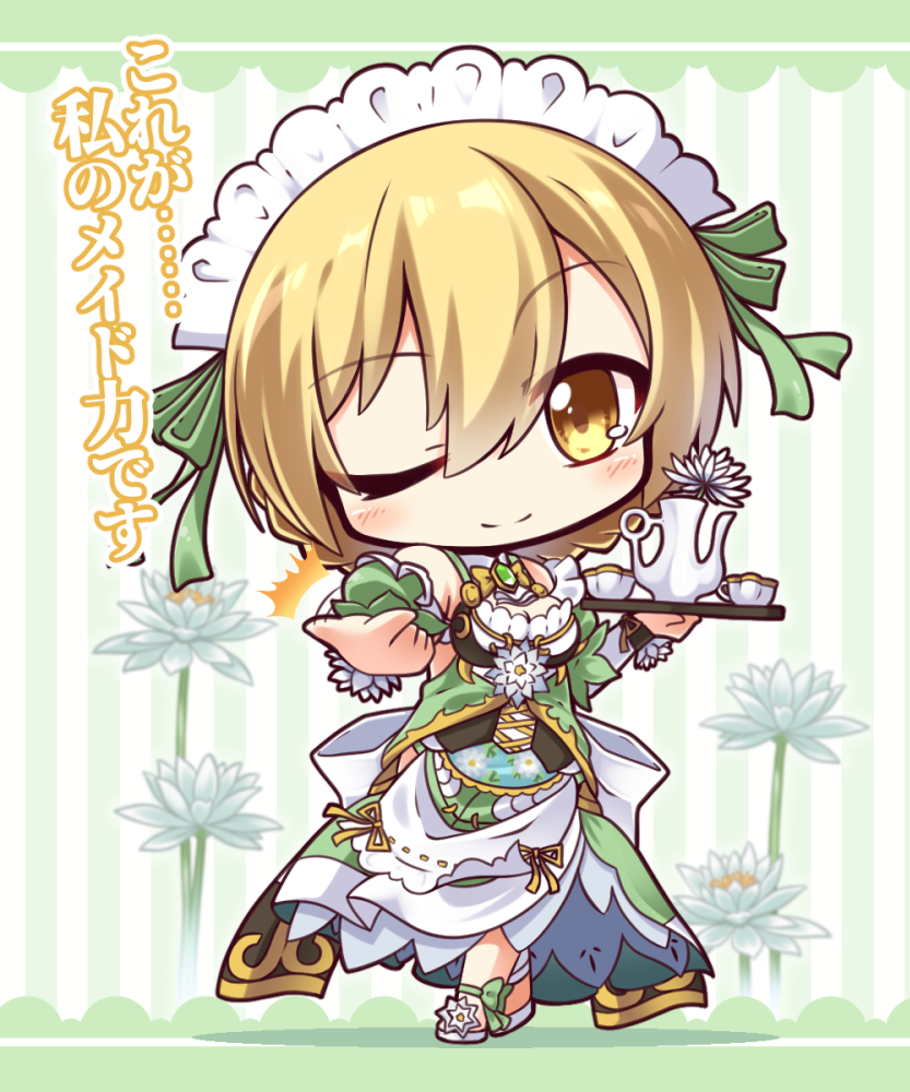 /\/\/\, 1girl, ;), bangs, blonde_hair, blush, breasts, brown_eyes