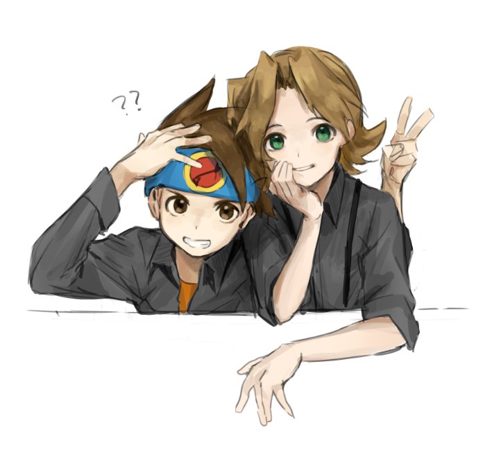 2boys, black_shirt, brothers, brown_eyes, brown_hair, casual, chin_rest, cropped_torso