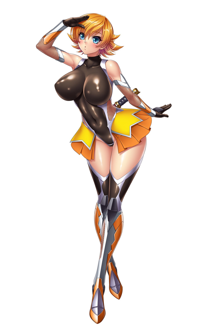 1girl, absurdres, bangs, bare_shoulders, blonde_hair, blue_eyes, blush, bodysuit