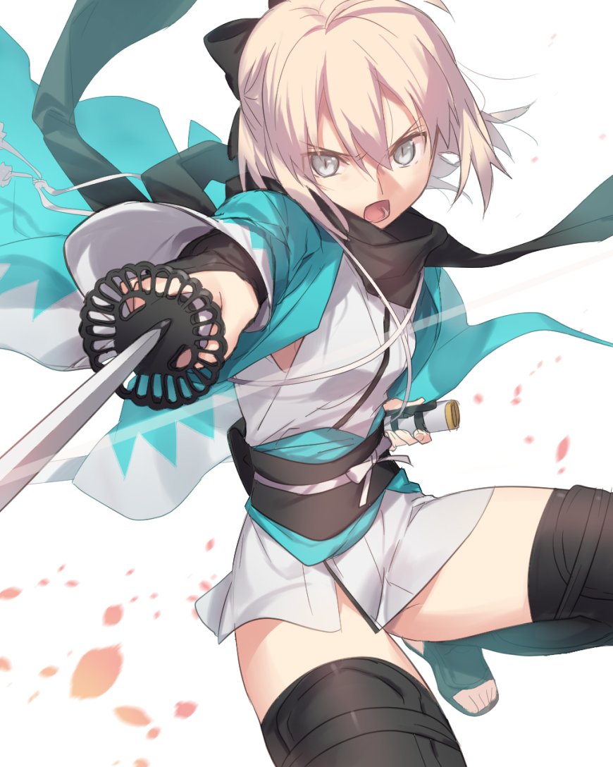 1girl, black_bow, black_legwear, black_scarf, bow, fate_(series), grey_eyes, hair_bow