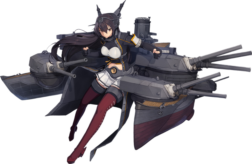 1girl, black_hair, boots, breasts, clenched_hands, coat, fingerless_gloves, full_body