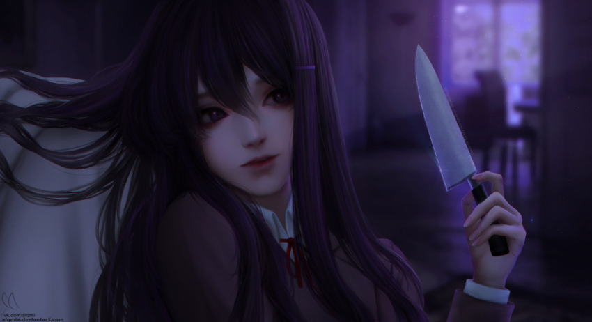 1girl, alqmia, bangs, closed_mouth, doki_doki_literature_club, hair_between_eyes, hair_ornament, hairclip