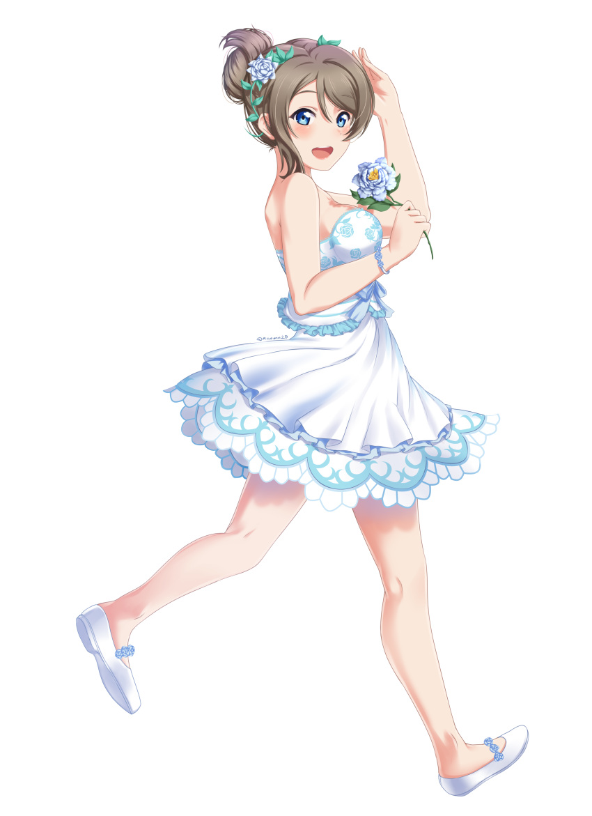 1girl, absurdres, alternate_hairstyle, bangs, bare_shoulders, blue_eyes, bracelet, breasts