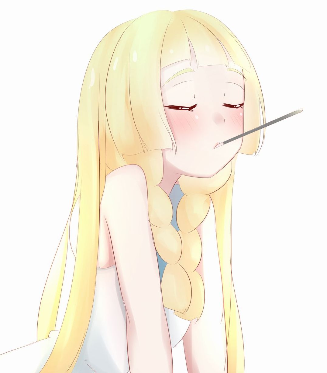1girl, blonde_hair, blush, closed_eyes, creatures_(company), food, game_freak, highres