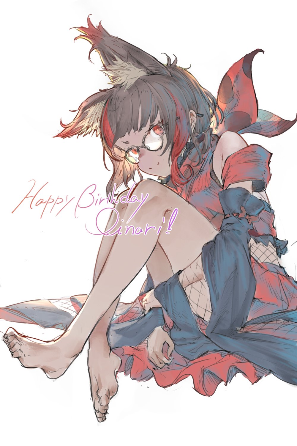 1girl, animal_ear_fluff, animal_ears, animare, bangs, bare_legs, bare_shoulders, barefoot