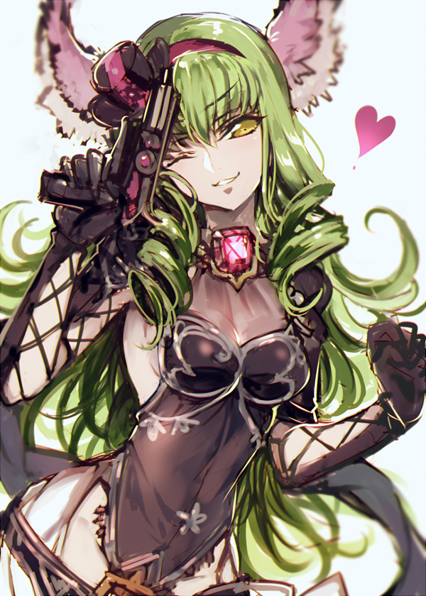 1girl, ;), animal_ears, c.c., catharine_(granblue_fantasy), catharine_(granblue_fantasy)_(cosplay), catherine_(granblue_fantasy), code_geass