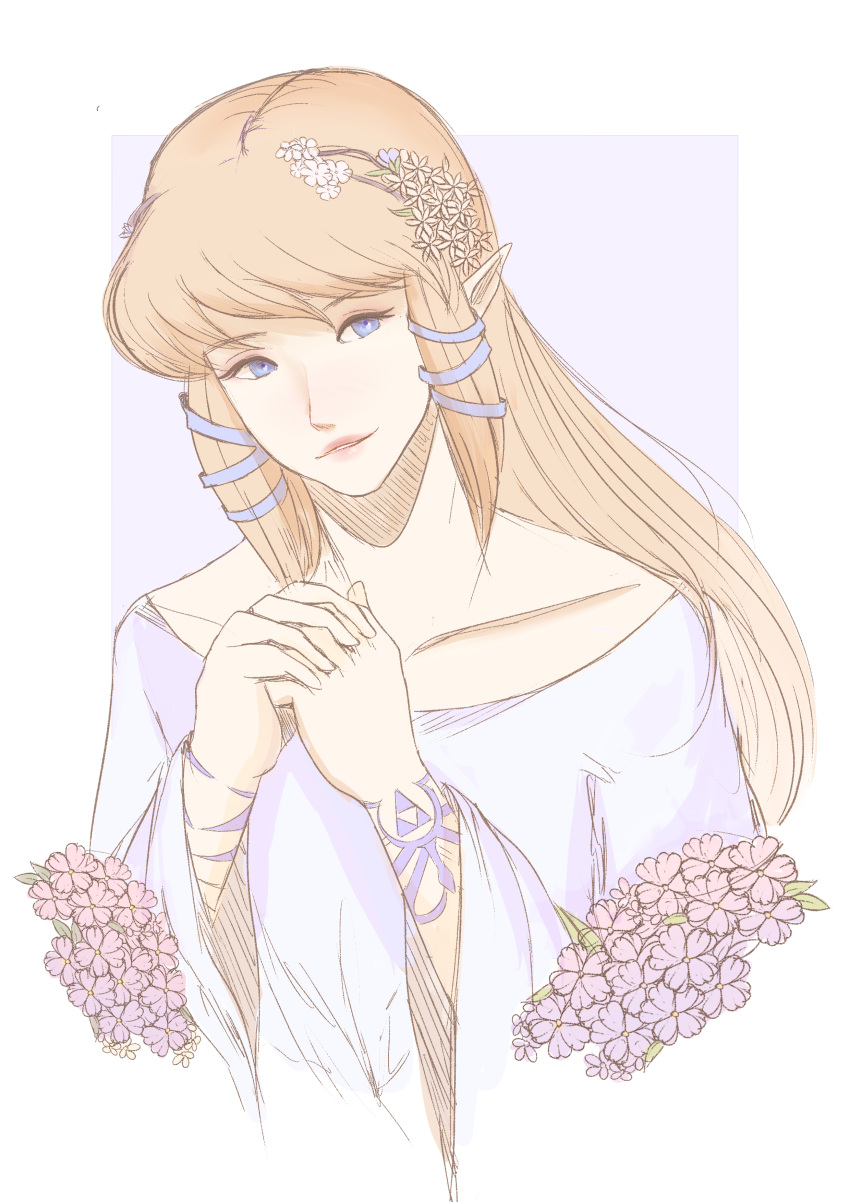 1girl, absurdres, blue_background, blue_eyes, blue_ribbon, brown_hair, collarbone, flower