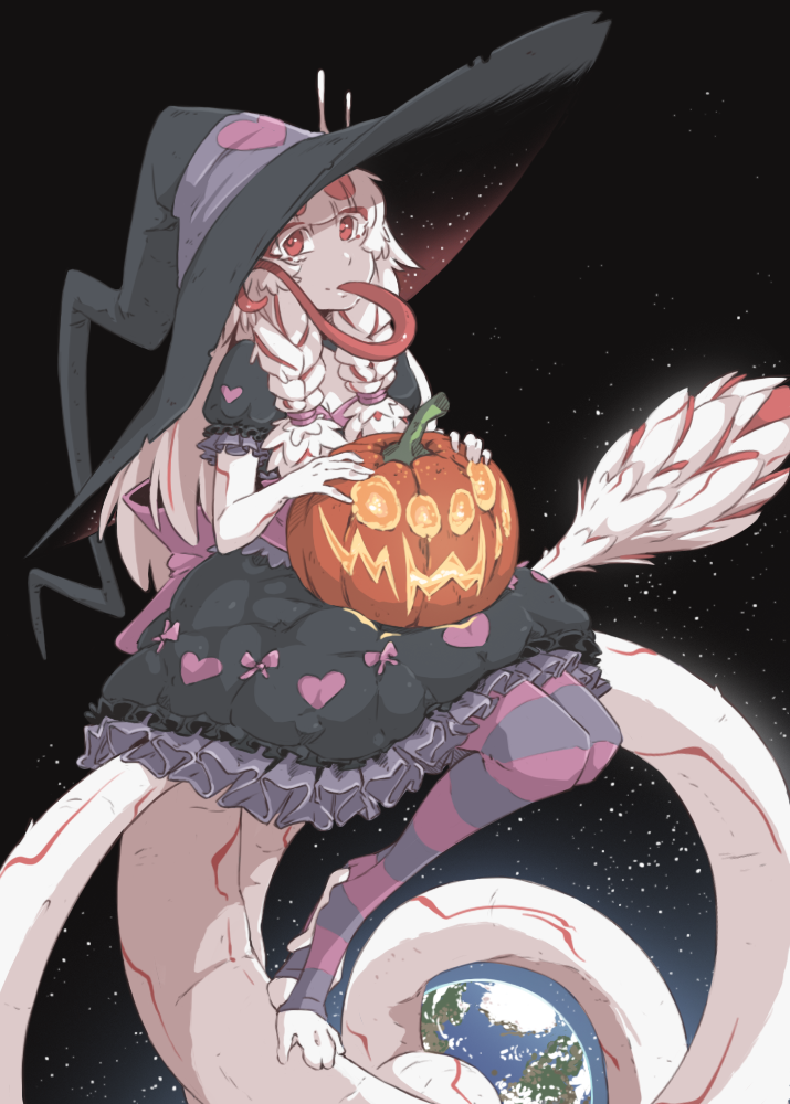 1girl, ad-6-0001a, alien, black_dress, braid, commentary, dress, earth