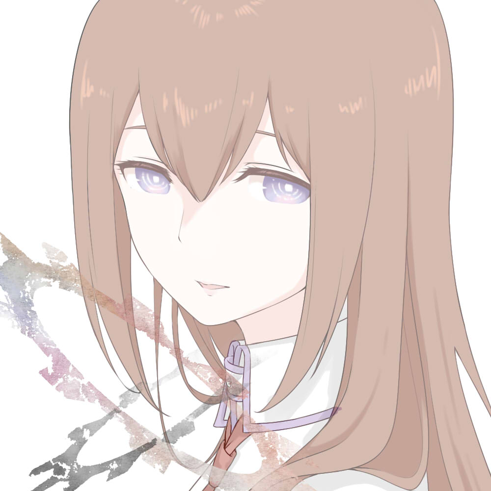 1girl, blue_eyes, brown_hair, close-up, collared_shirt, long_hair, makise_kurisu, marsirome