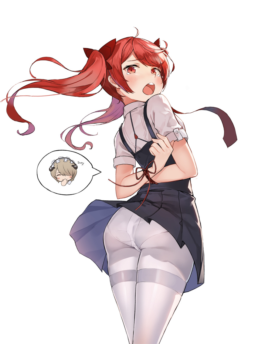 2girls, aliceblue, arms_behind_back, bangs, black_dress, blush, blush_stickers, bound