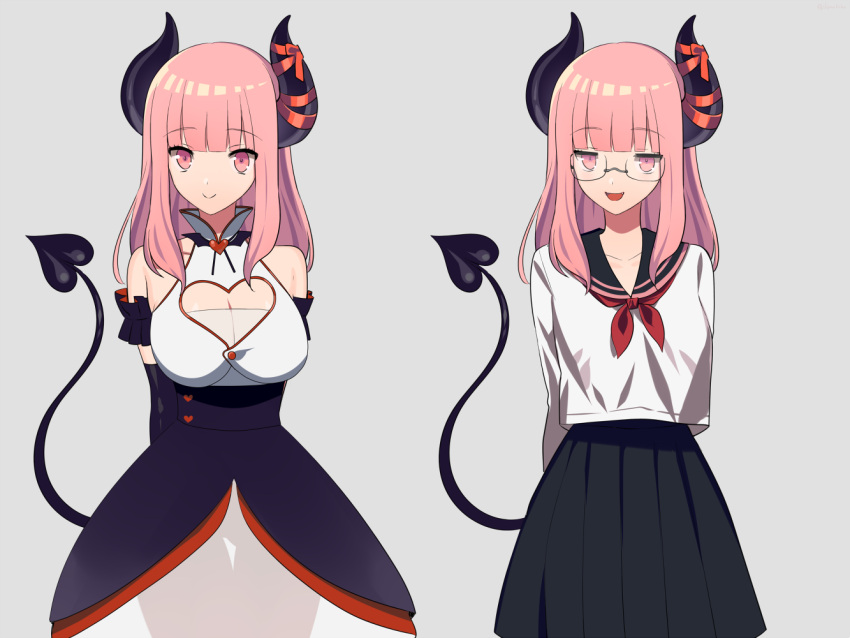 breasts, cleavage, cleavage_cutout, demon_girl, demon_horns, demon_tail, eve.ch, eve_valerne