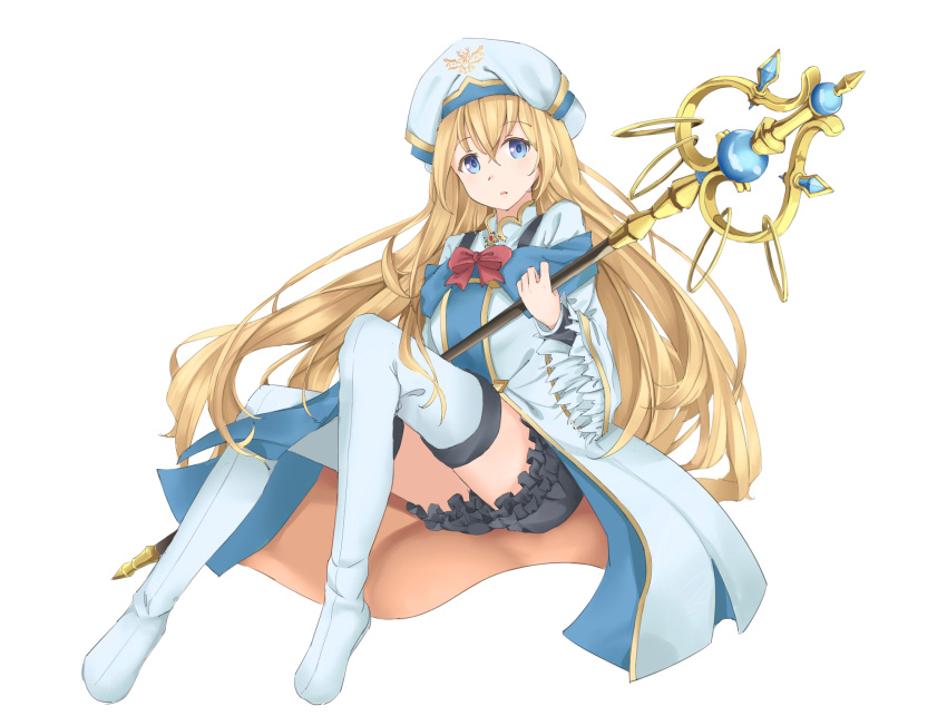 1girl, amco, blonde_hair, blue_eyes, boots, goblin_slayer!, highres, long_hair