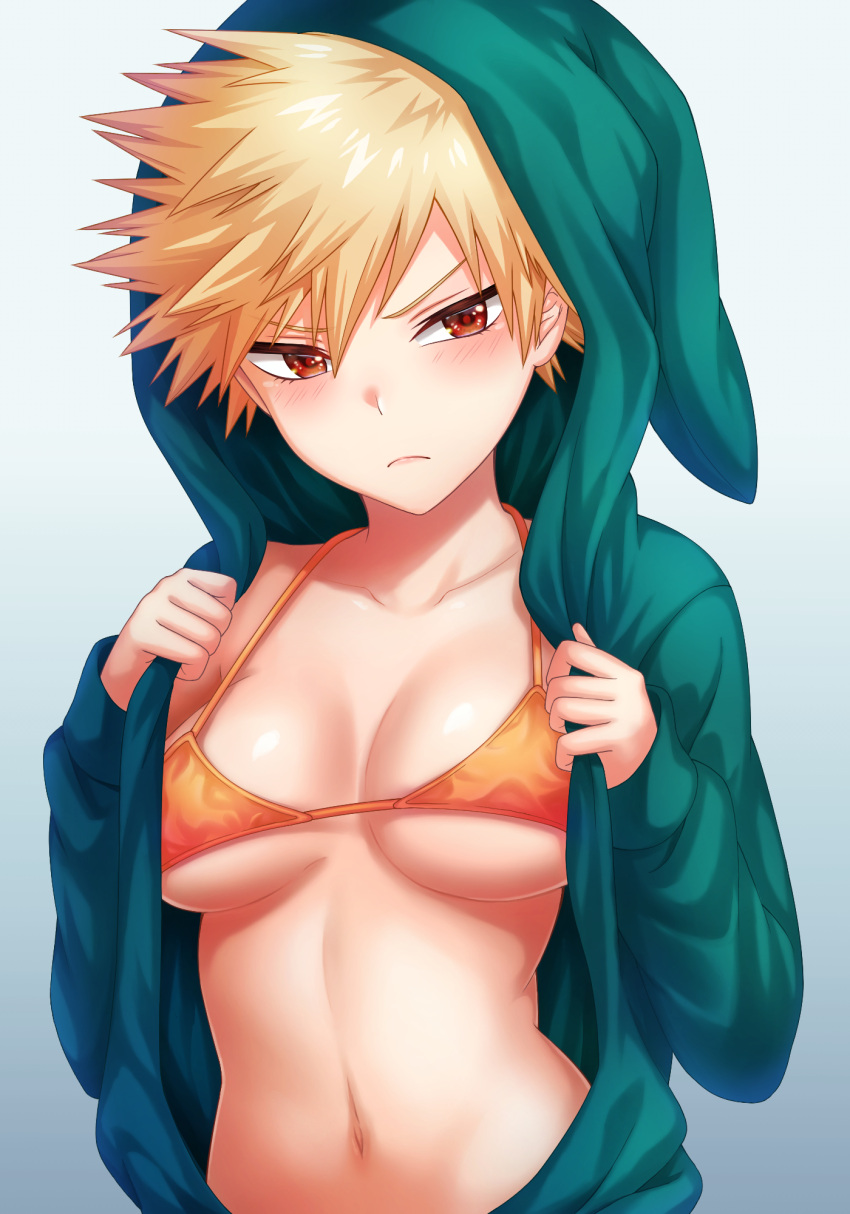 1girl, animal_ears, animal_hood, bakugou_katsuki, blonde_hair, blush, boku_no_hero_academia, breasts