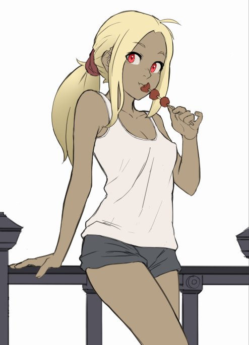 1girl, against_railing, ahoge, alternate_hairstyle, arm_support, ass, bangs, black_shorts
