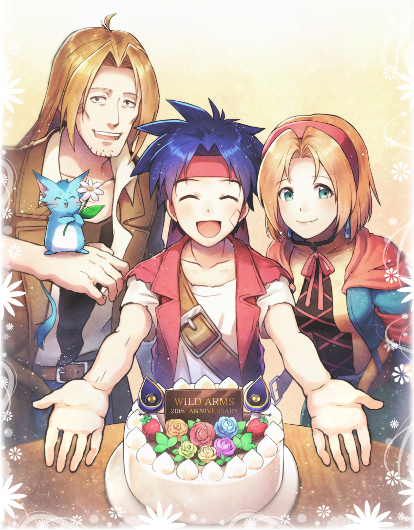1girl, belt, blonde_hair, blue_hair, breasts, cake, cecilia_lynne_adelhyde, coat