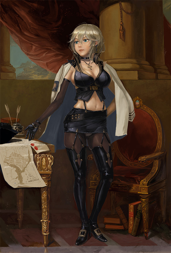 1girl, amibazh, azur_lane, belt, black_gloves, book, boots, breasts