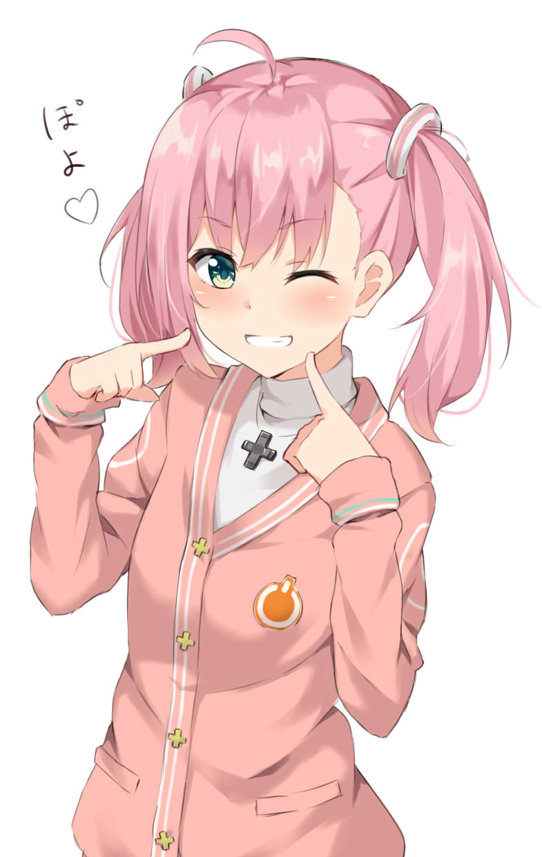 1girl, bangs, blush, brown_cardigan, cardigan, commentary_request, eyebrows_visible_through_hair, fingers_to_cheeks