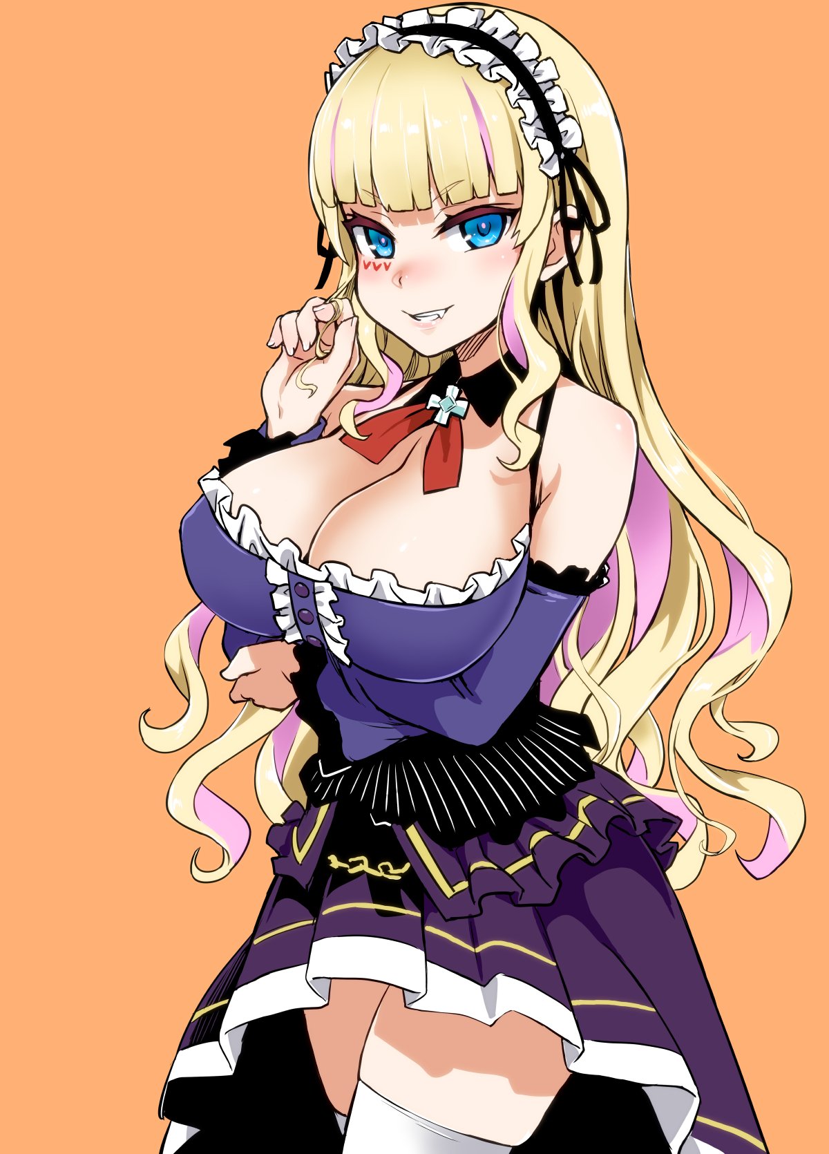 1girl, asanagi, bare_shoulders, blonde_hair, breasts, cleavage, deep_web_underground, deep_web_underground_(character)