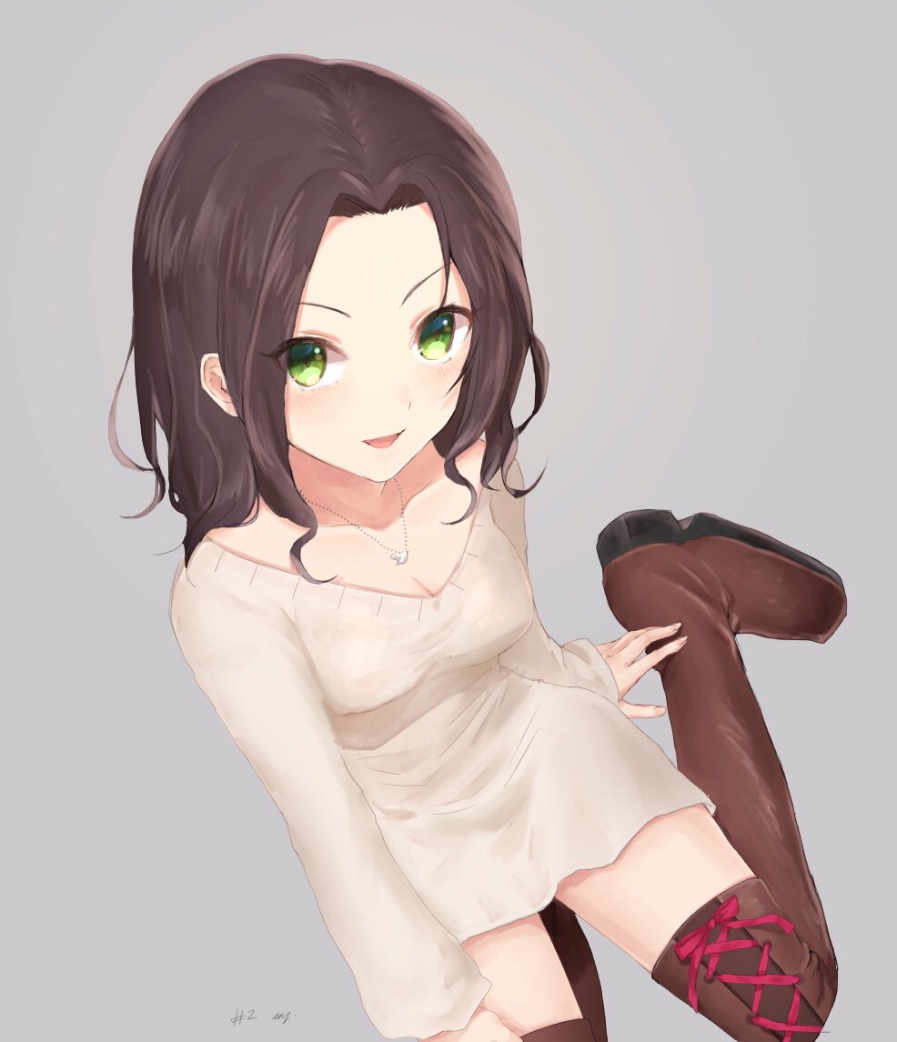 1girl, :d, arm_support, arms_at_sides, bangs, beige_sweater, bird, black_hair