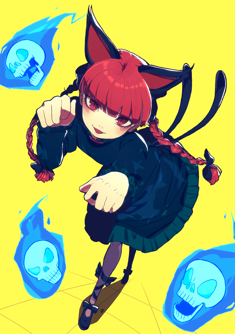 1girl, animal_ears, bangs, blush, bow, braid, cat_ears, dress