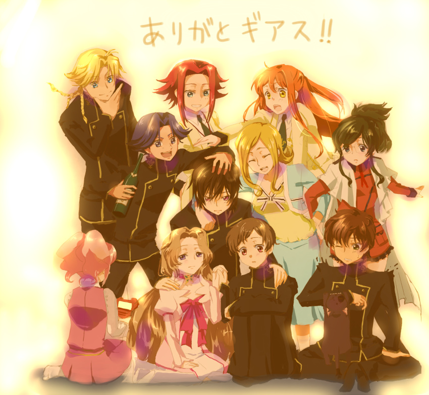 5boys, 6+girls, anya_alstreim, arthur_(code_geass), ashford_academy_uniform, bangs, black_hair, blonde_hair