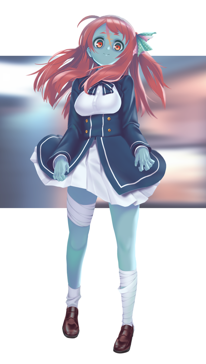 1girl, ahoge, bandage, bandaged_leg, bandages, bow, breasts, brown_footwear