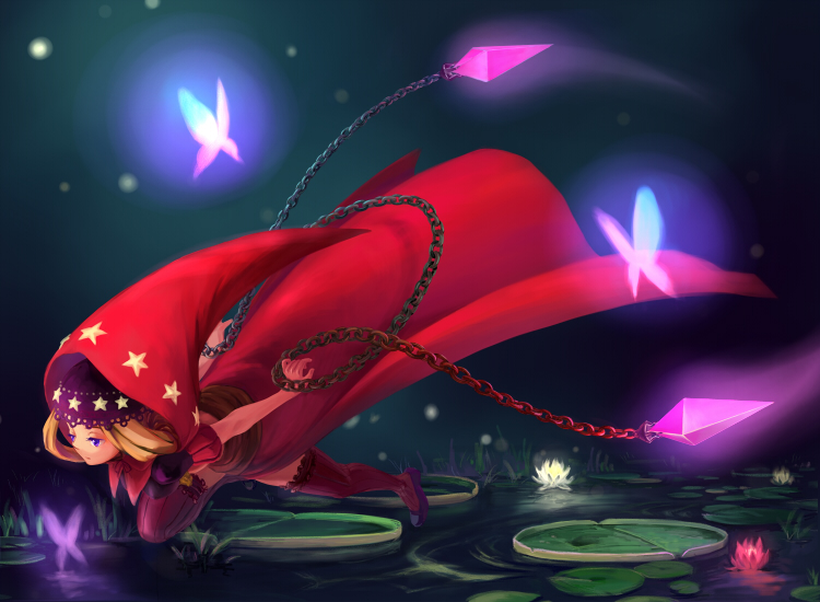 cape, chain, chains, hiz, hood, odin_sphere, thigh-highs, thighhighs