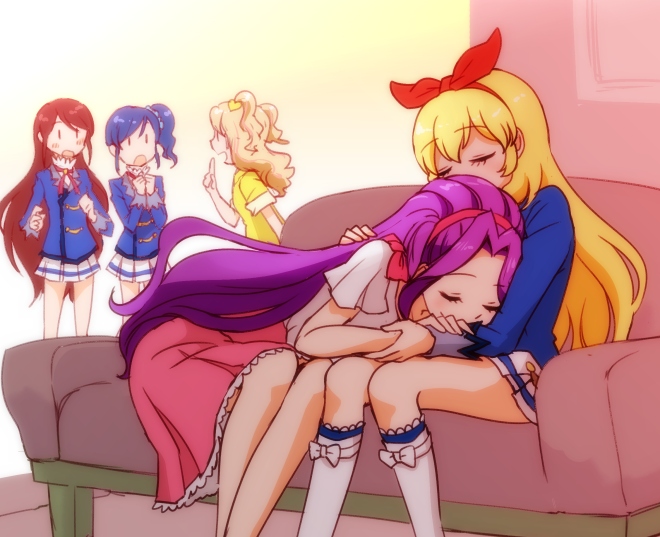5girls, =d, aikatsu!, aikatsu!_(series), blazer, blonde_hair, blue_hair, blue_jacket