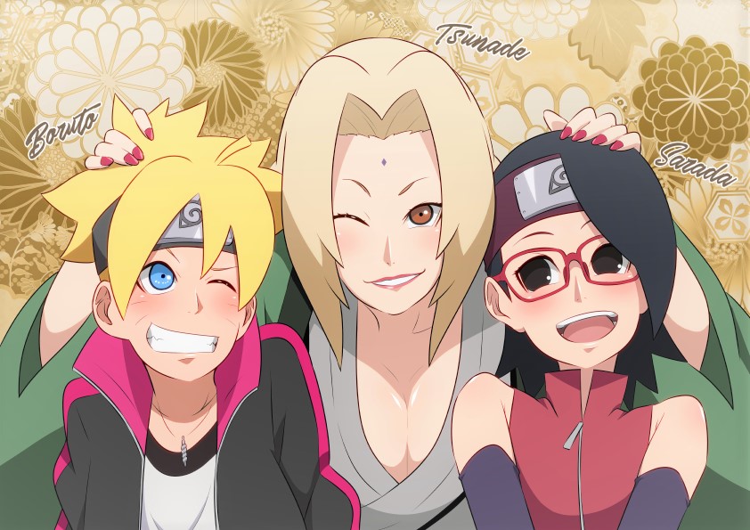 1boy, 2girls, black_eyes, blue_eyes, blush, boruto:_naruto_next_generations, breasts, brown_eyes