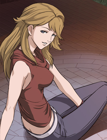 blonde_hair, blue_eyes, breasts, brown_hair, butt_crack, haruyama, jeans, large_breasts