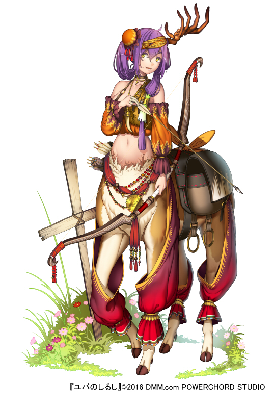 1girl, antler, arrow, bare_shoulders, bow_(weapon), centaur, cross, detached_sleeves