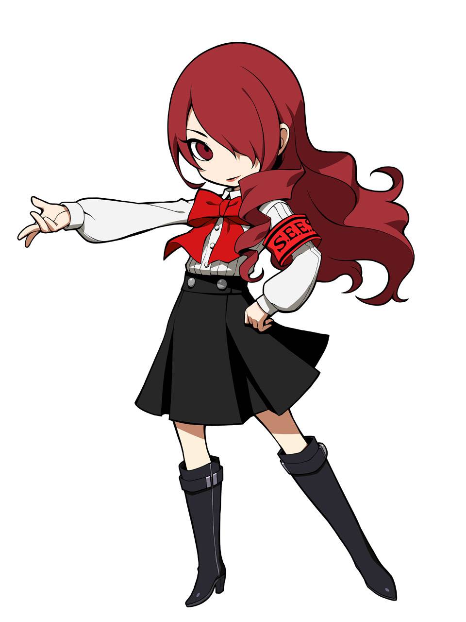 1girl, boots, drill_hair, gekkoukan_high_school_uniform, highres, kirijou_mitsuru, long_hair, official_art