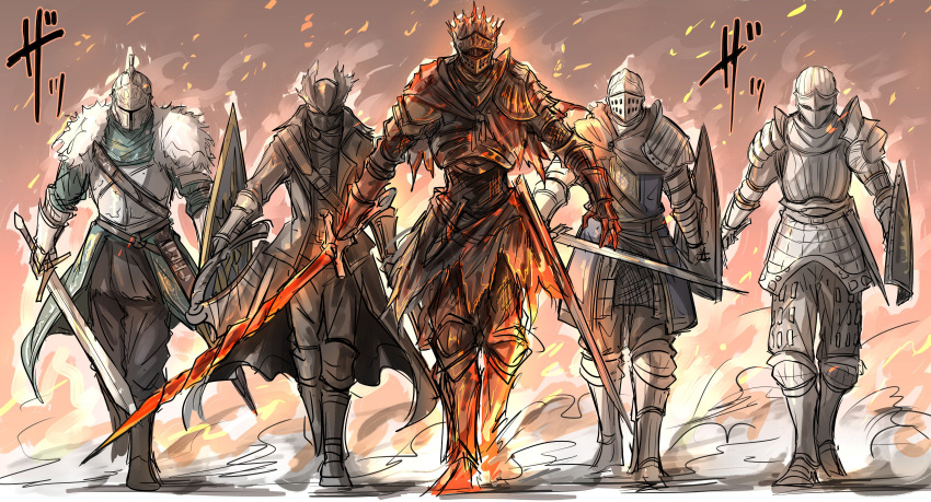 absurdres, armor, bearer_of_the_curse, bloodborne, burning, chosen_undead, dark_souls, dark_souls_ii