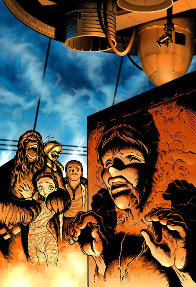 1girl, 4boys, 90s, adam_warren, c-3po, chewbacca, collaboration, cover