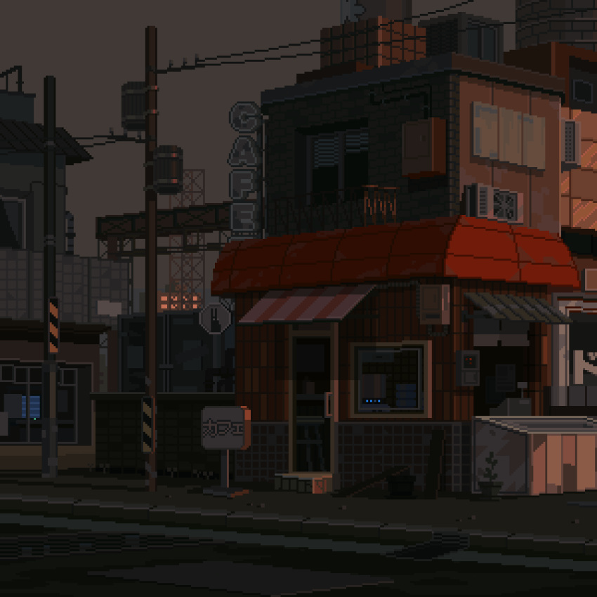 animated, animated_gif, awning, cafe, door, highres, night, no_humans