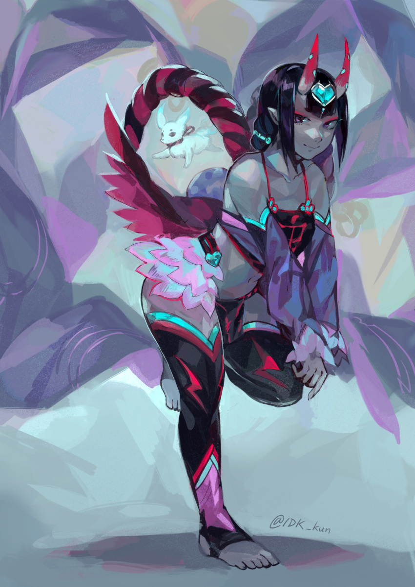 1girl, bare_shoulders, black_eyes, black_hair, blue_eyes, closed_mouth, commentary_request, detached_sleeves