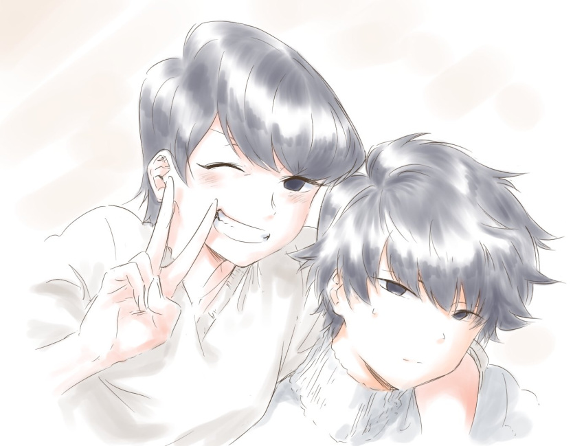 1boy, 1girl, arm_on_shoulder, black_eyes, black_hair, komi-san_wa_komyushou_desu, komi_shousuke, komi_shuuko