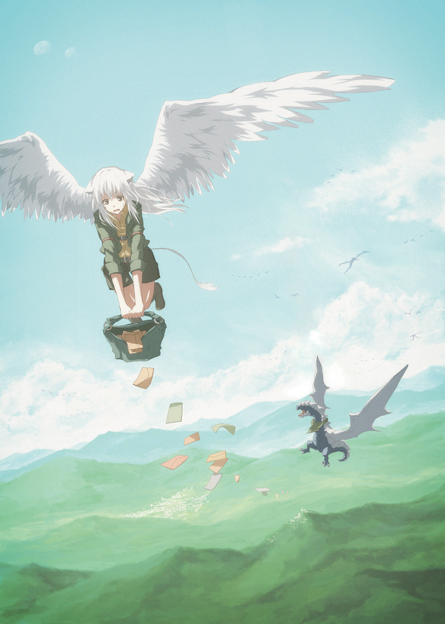 1girl, bag, brown_eyes, brown_shorts, clouds, commentary, day, dragon