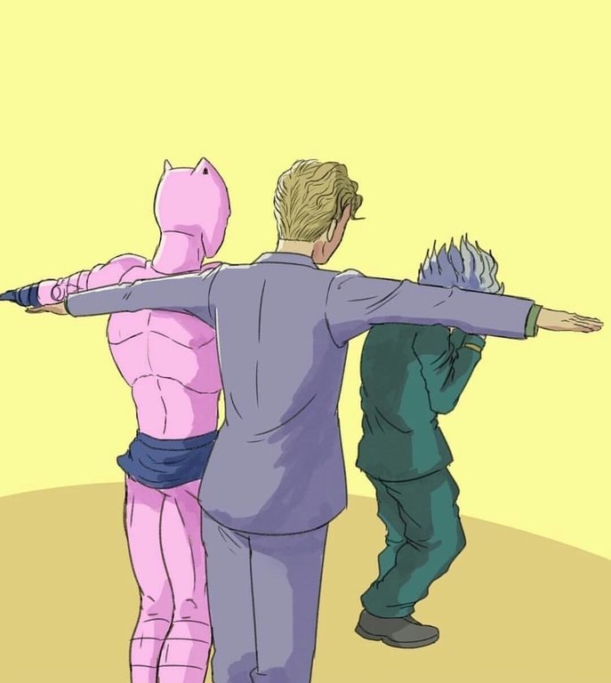 blonde_hair, cowering, diamond_wa_kudakenai, from_behind, gakuran, green_gakuran, grey_hair, hirose_kouichi