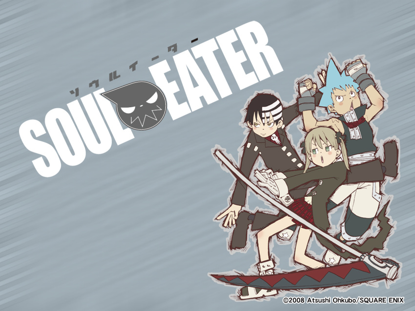 death_the_kid, maka_albarn, ookubo_atsushi, plaid, plaid_skirt, skirt, soul_eater, soul_eater_evans, wallpaper