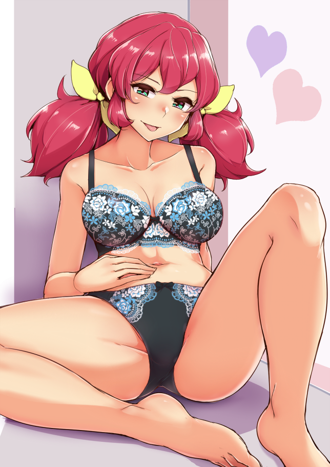 1girl, :p, against_wall, aikatsu!_(series), aikatsu_friends!, asuka_mirai_(aikatsu_friends!), bangs, barefoot