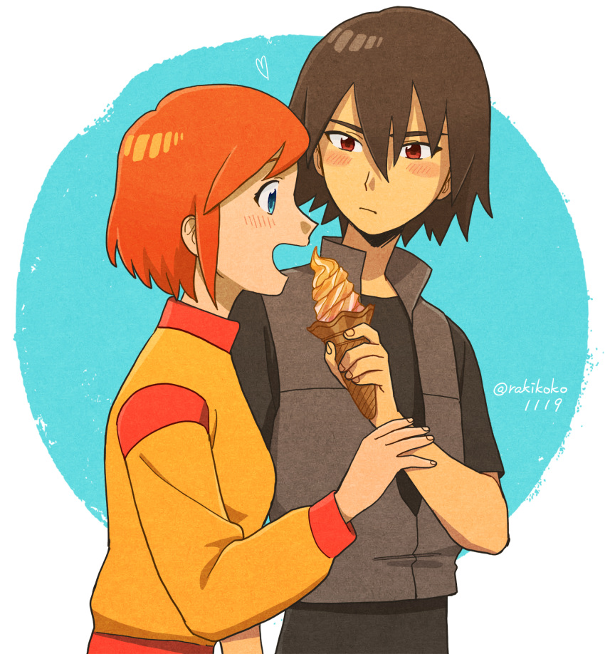 blush, eating, food, highres, ice_cream, kaoru_(mujin_wakusei_survive), luna_(mujin_wakusei_survive), mujin_wakusei_survive